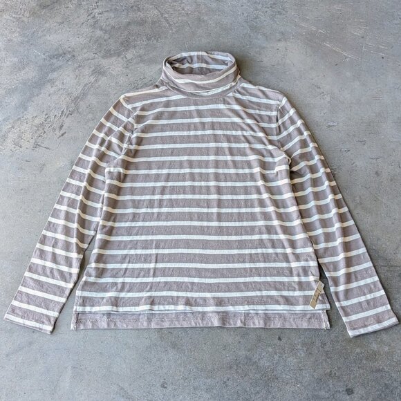 Madewell Whisper Cotton Turtleneck in Kearney Stripe Brown White size XL NWT - Picture 2 of 7